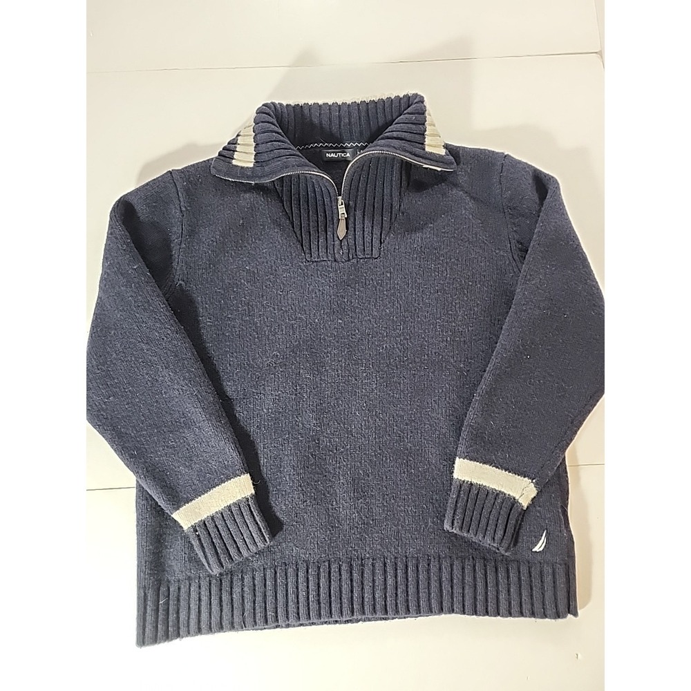 Vintage Nautica 1/4 Zip Sweater Men's XL Navy Blue 100% Lambswool‎ Mock Neck 90s
